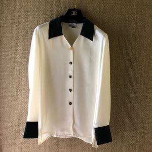 Chanel ivory black button shirt